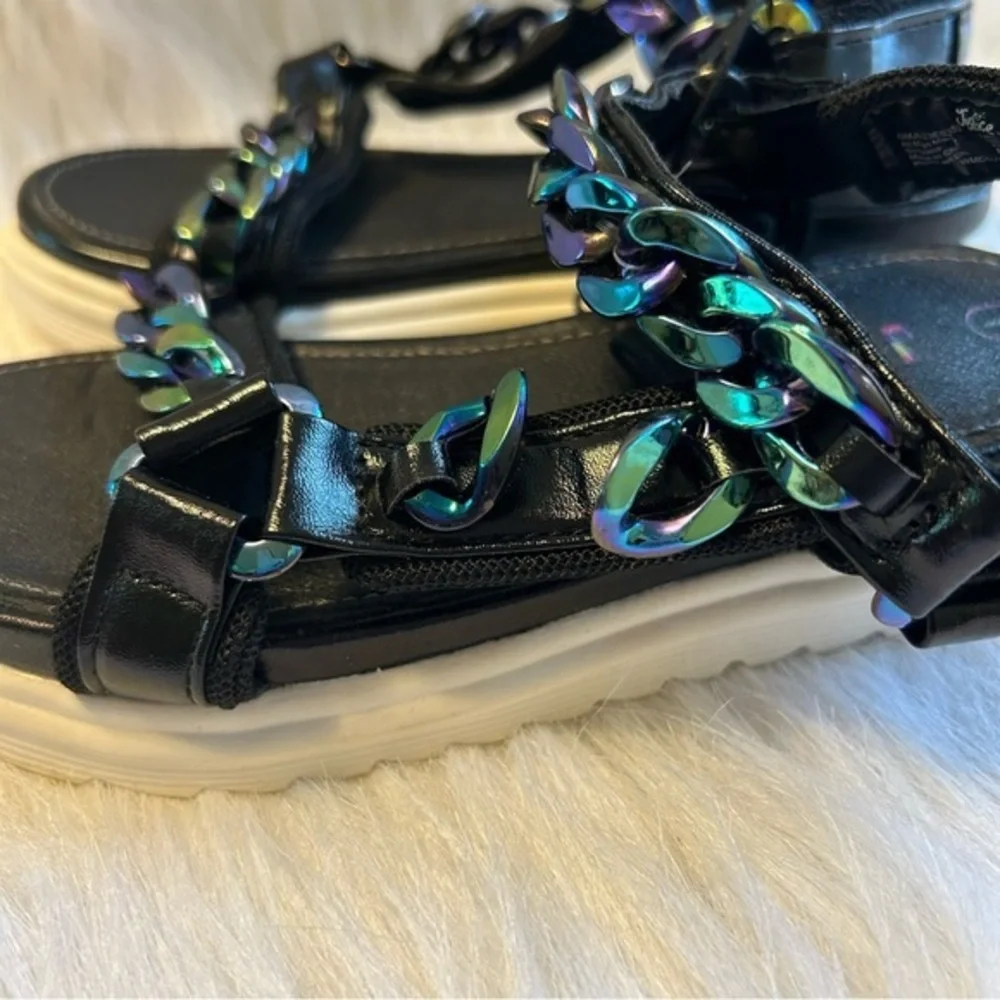 Justice Sandals Girls Size 1 Black‎ Chains Open Toe Adjustable Shoes